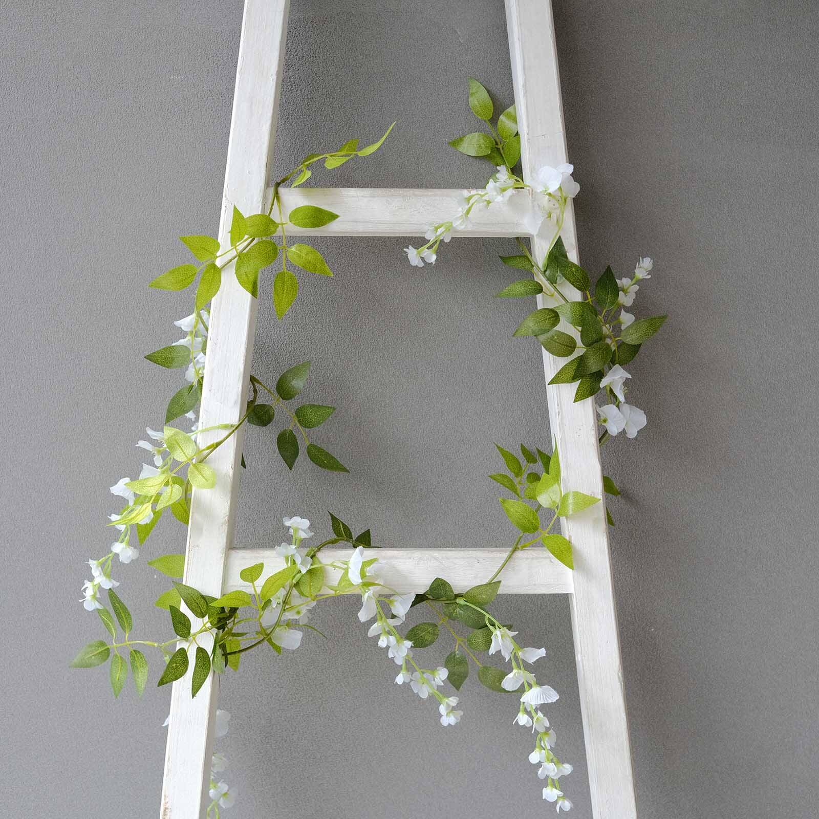 2 Pack 6ft White Artificial Wisteria Flower Garland Hanging Vines, Silk Floral Garland Wedding Arch Decor Flower Garlands HIER_6120