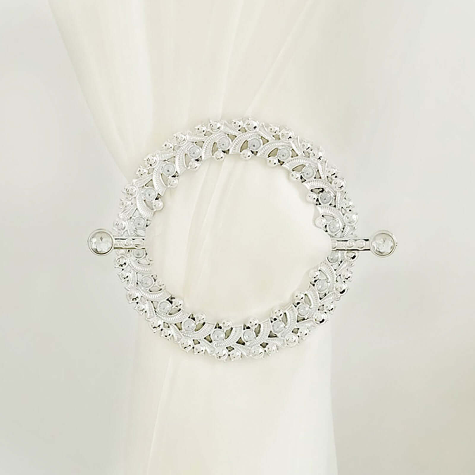 2 Pack 7" Silver Barrette Style Acrylic Crystal Curtain Tie Backs, Round Backdrop Drapery Brooch Holdbacks Curtains HIER_5500