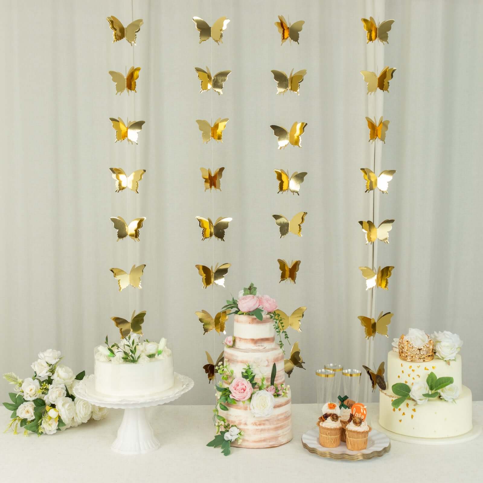 2 Pack 9ft Gold 3D Paper Butterfly Hanging Garland Streamers, Party String Banners Decorations HIER_9900