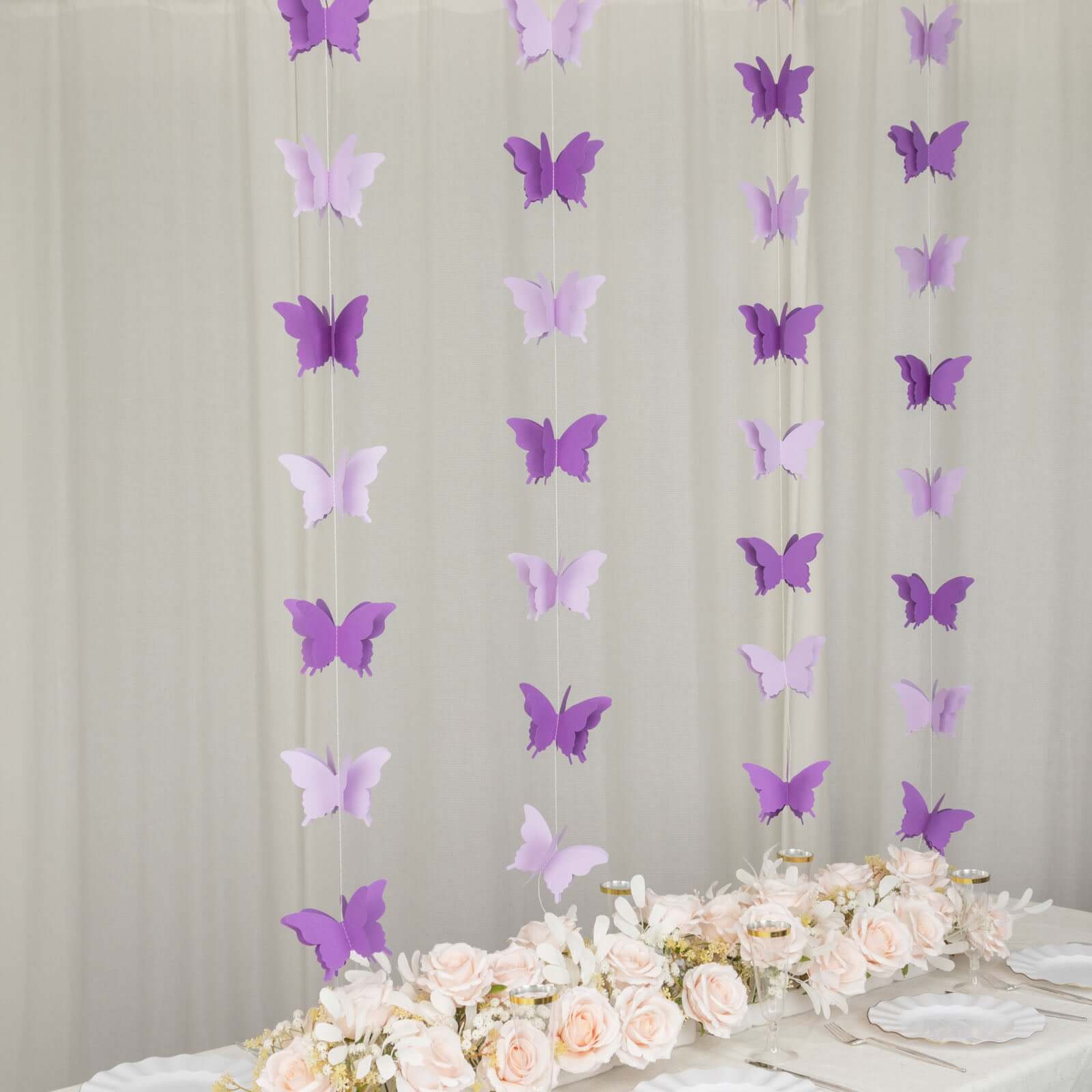 2 Pack 9ft Purple 3D Paper Butterfly Hanging Garland Streamers, Party String Banners Decorations HIER_9900