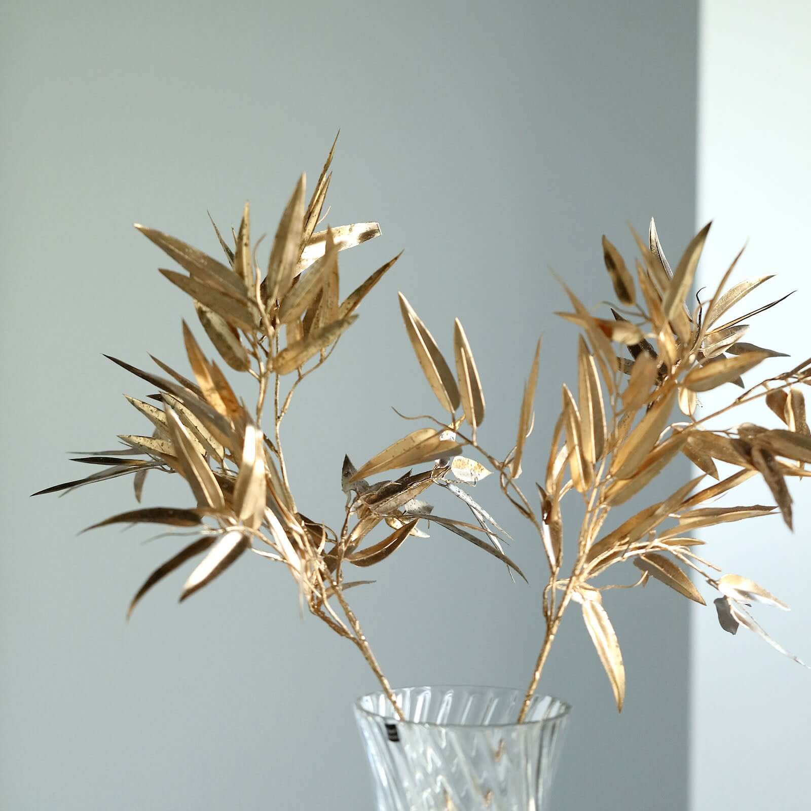 2-Pack Artificial Metallic Bamboo Leaf Branches Gold - Shiny Faux Plant Stems Vase Filler Floral Arrangement Centerpiece Decor 33" Decorations HIER_6330
