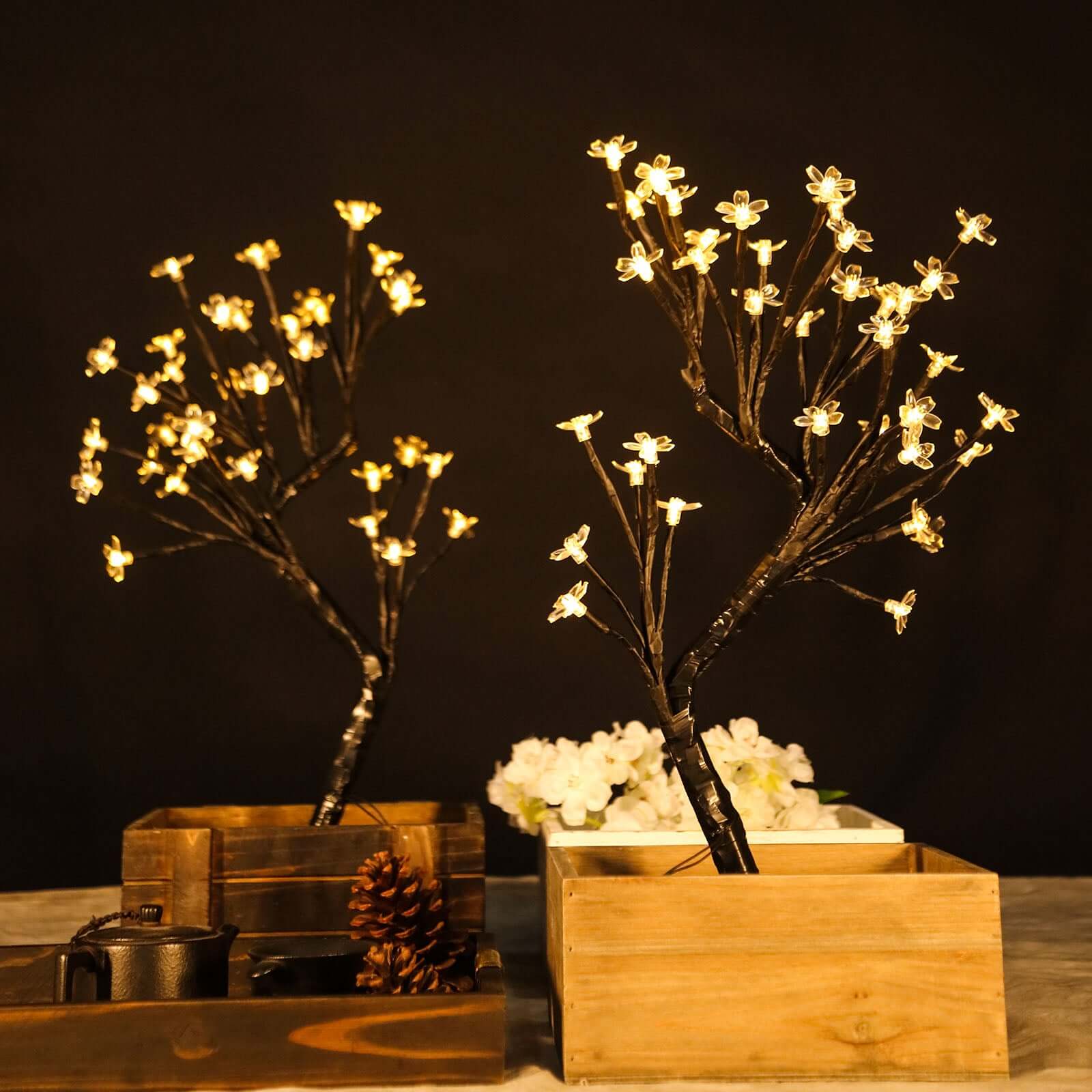 2-Pack Artificial Tree Centerpieces Cherry Blossom Design Black with 36 Warm White LEDs - Battery Operated Table Décor Centerpieces HIER_8700