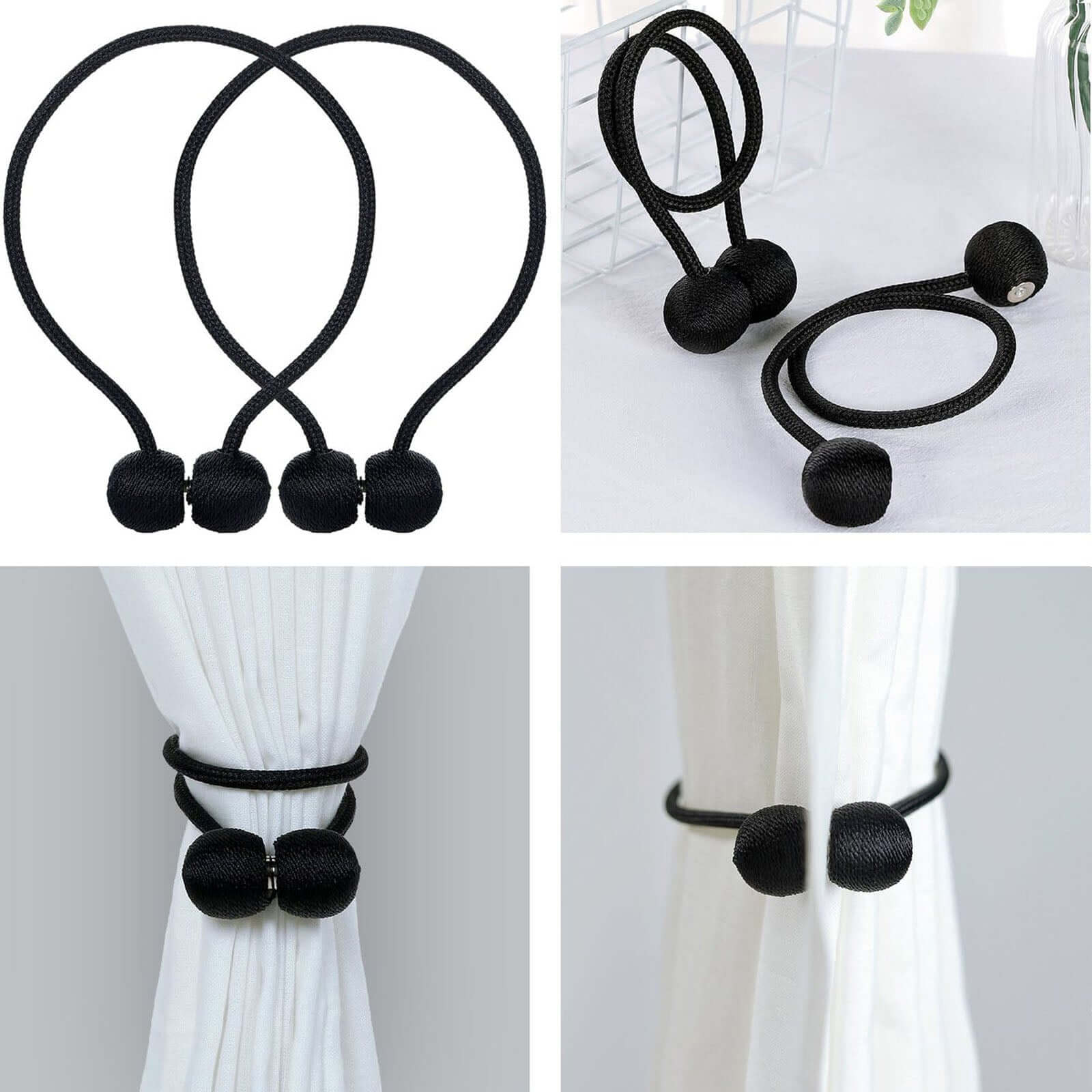 2 Pack Black Magnetic Curtain Tie Backs For Window Drapes and Backdrop Panels Curtains HIER_5500