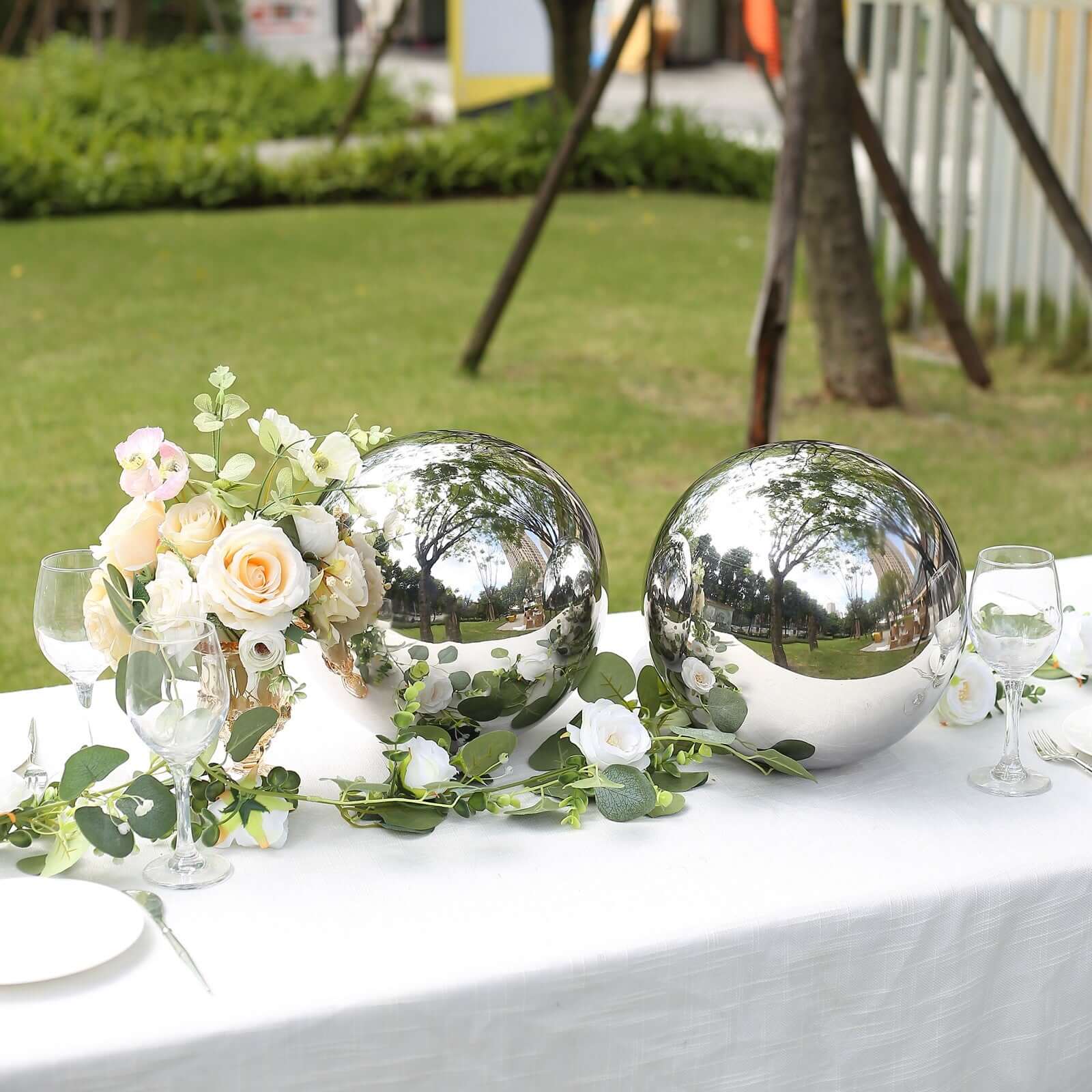 2-Pack Gazing Globe Mirror Ball Reflective Hollow Stainless Steel Silver Spheres - Decorative Outdoor Garden Display 12" Decorations HIER_9900