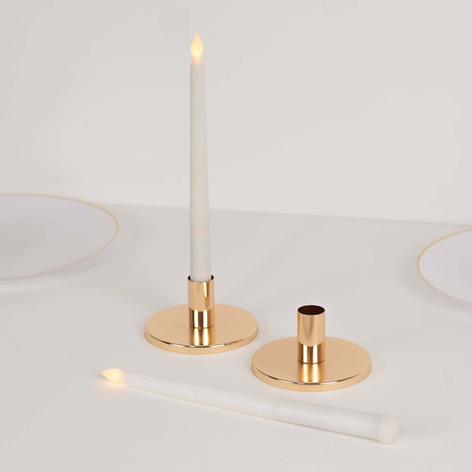 2-Pack Metal Taper Candle Holders Short Vintage Retro Style Gold with Round Disc Base - Decorative Candle Sticks 4"x2" Centerpieces HIER_7120