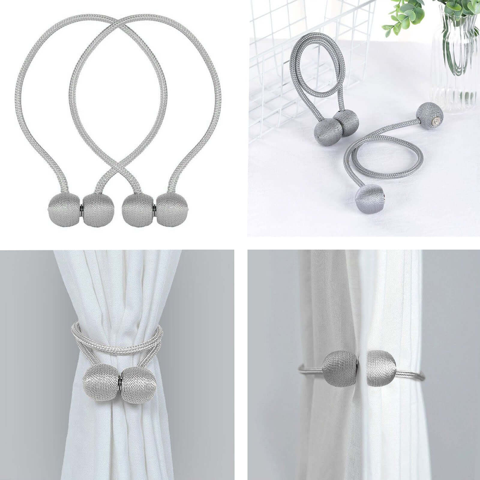 2 Pack Silver Magnetic Curtain Tie Backs For Window Drapes and Backdrop Panels Curtains HIER_5500