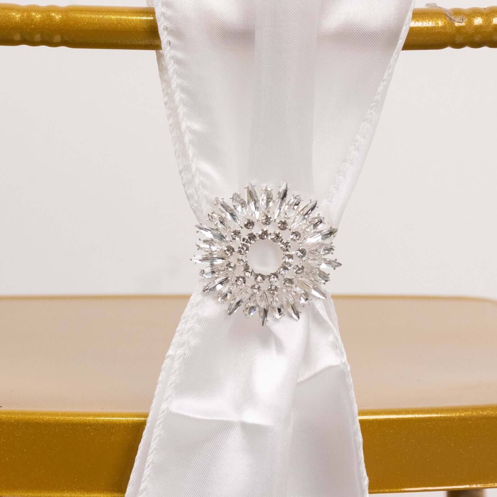 2 Pack Snowflake Chair Sash Band Buckles Silver Metal with Rhinestones - Decorative Round Diamond Brooch Pins for Weddings & Parties Chair Sashes HIER_3360
