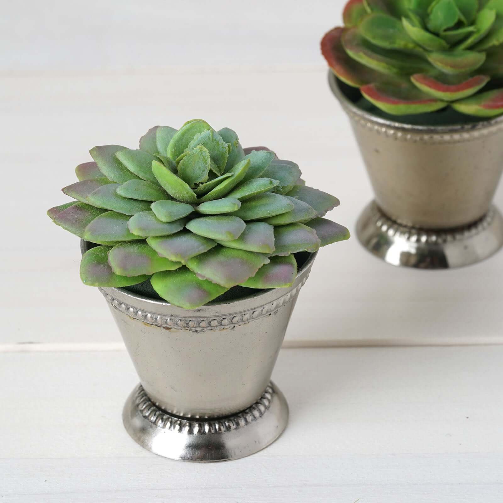 2" Small Silver Metal Beaded Rim Mint Julep Cups, Party Favor Jars Decorations HIER_9740