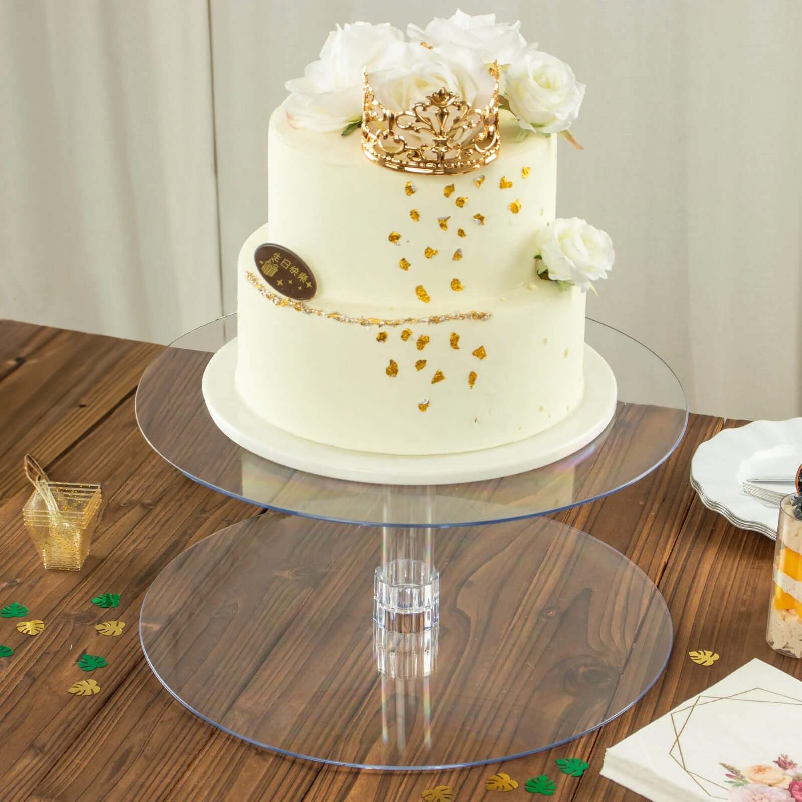 2-Tier Acrylic Round Cake Stand Set Clear - Chic Versatile Cupcake Holder Dessert Display Pedestal for Wedding Buffet & Catering Displays 18" Cake Stands HIER_7520