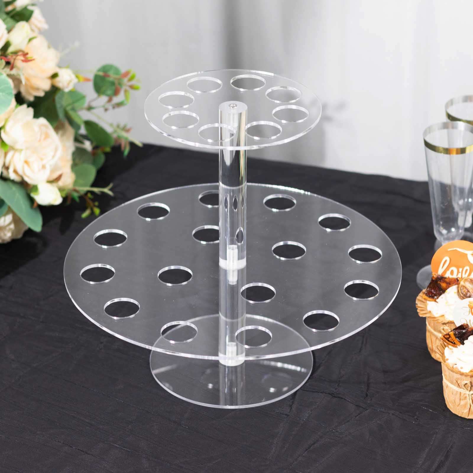 2 Tier Acrylic Round Ice Cream Cone Holder Clear - Sturdy Appetizer Dessert Display Stand with 24-Slots for Easy & Stylish Event Party Table Setup 12" Disposables HIER_7530