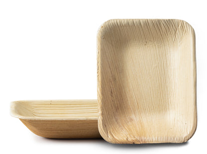 100% Natural Disposable Palm Leaf Bamboo-Style Compostable Rectangle Plates 10 Pack - Palm Leaf