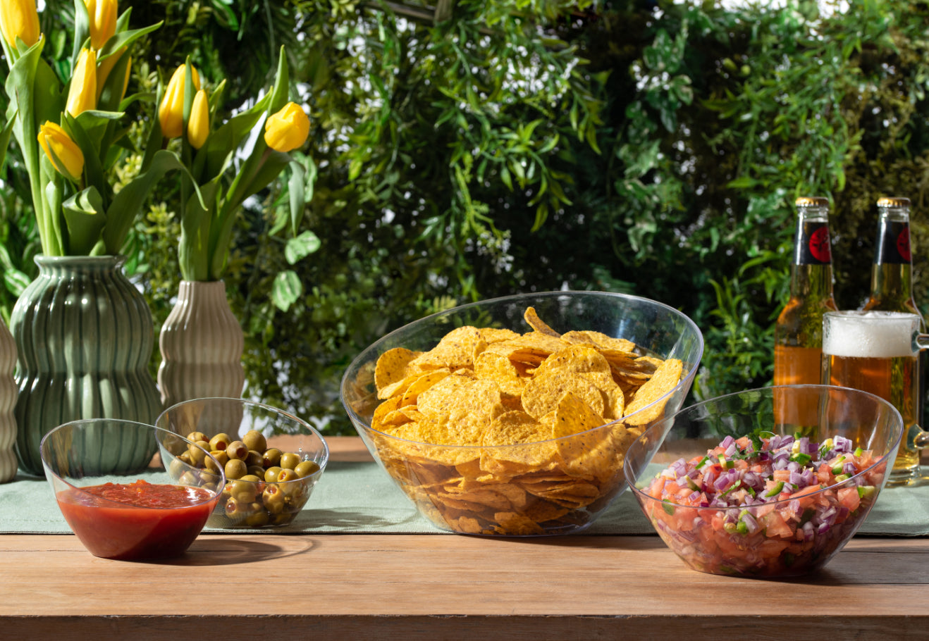 Clear Angled Plastic Serving Bowls - 5 Pack