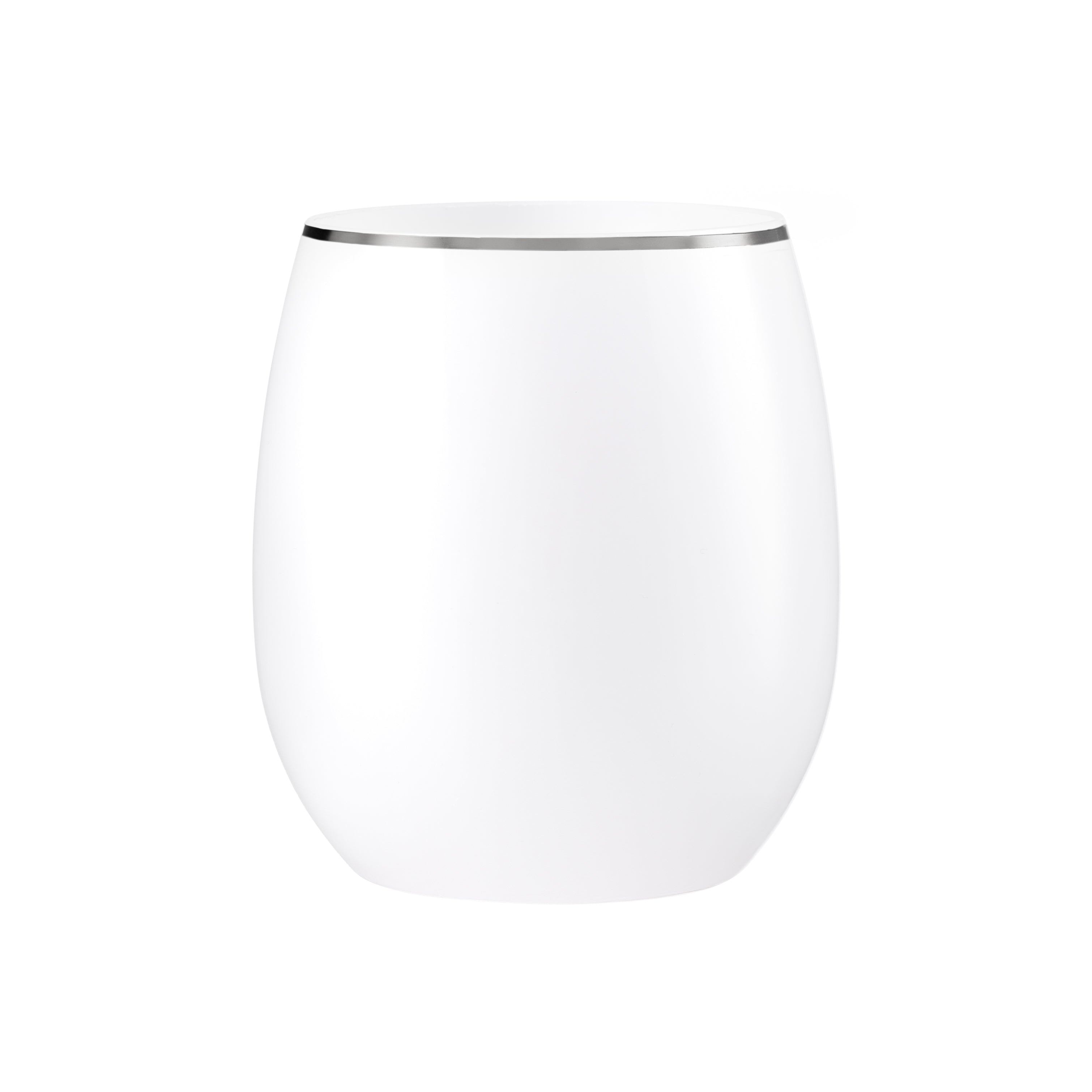 12 oz. White Stemless Wine Goblets With Silver Rim 6 Pack