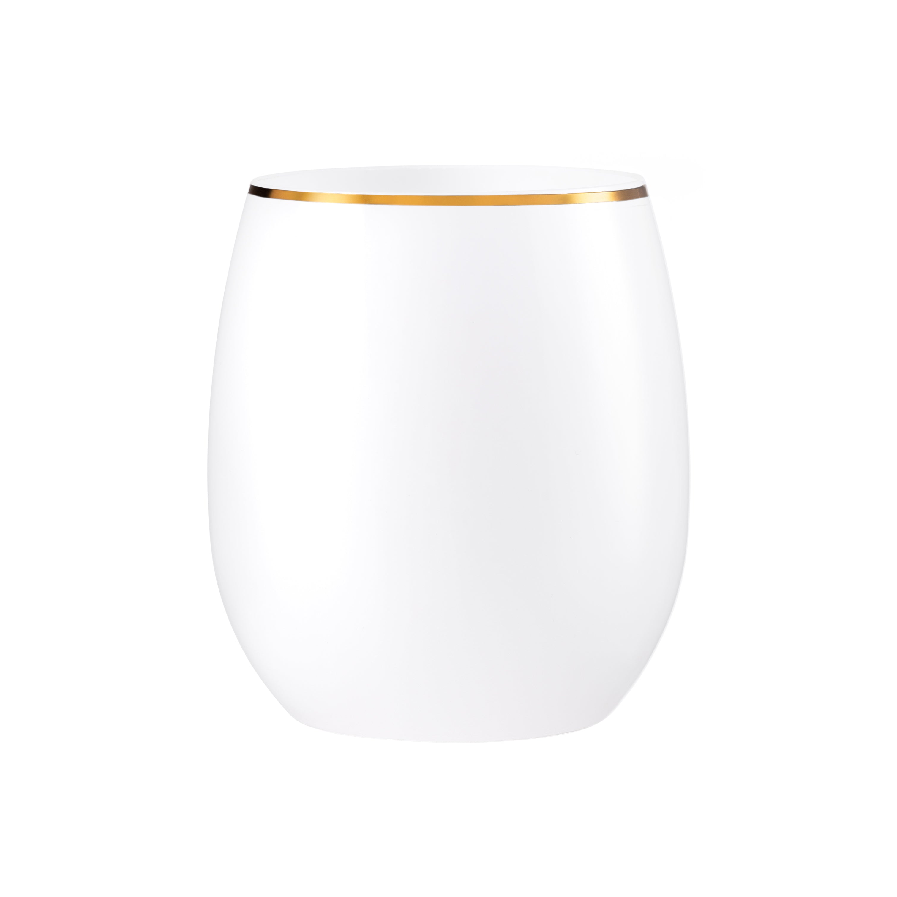 12 oz. White Stemless Wine Goblets With Gold Rim 6 Pack