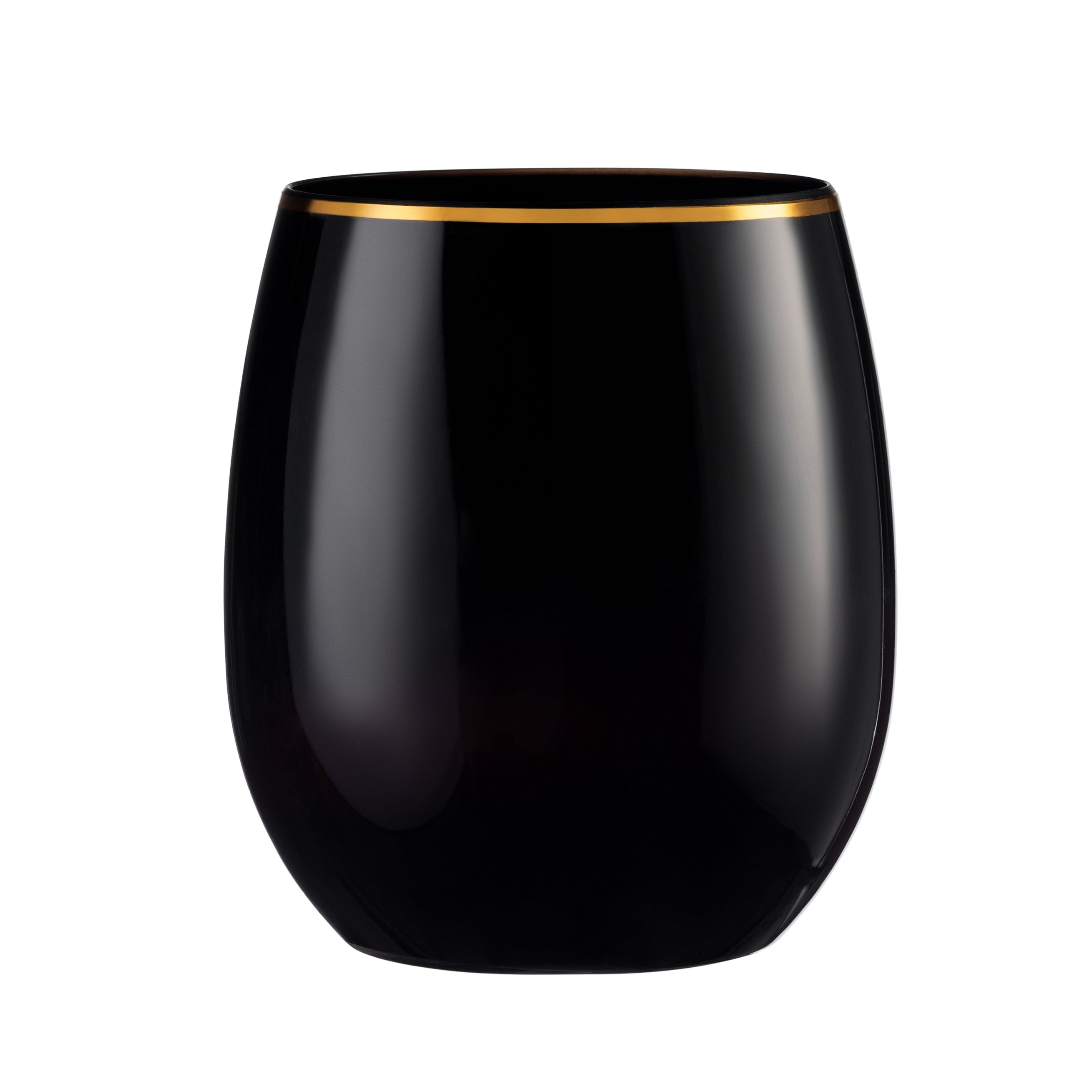 12 oz. Black Stemless Wine Goblets With Gold Rim 6 Pack