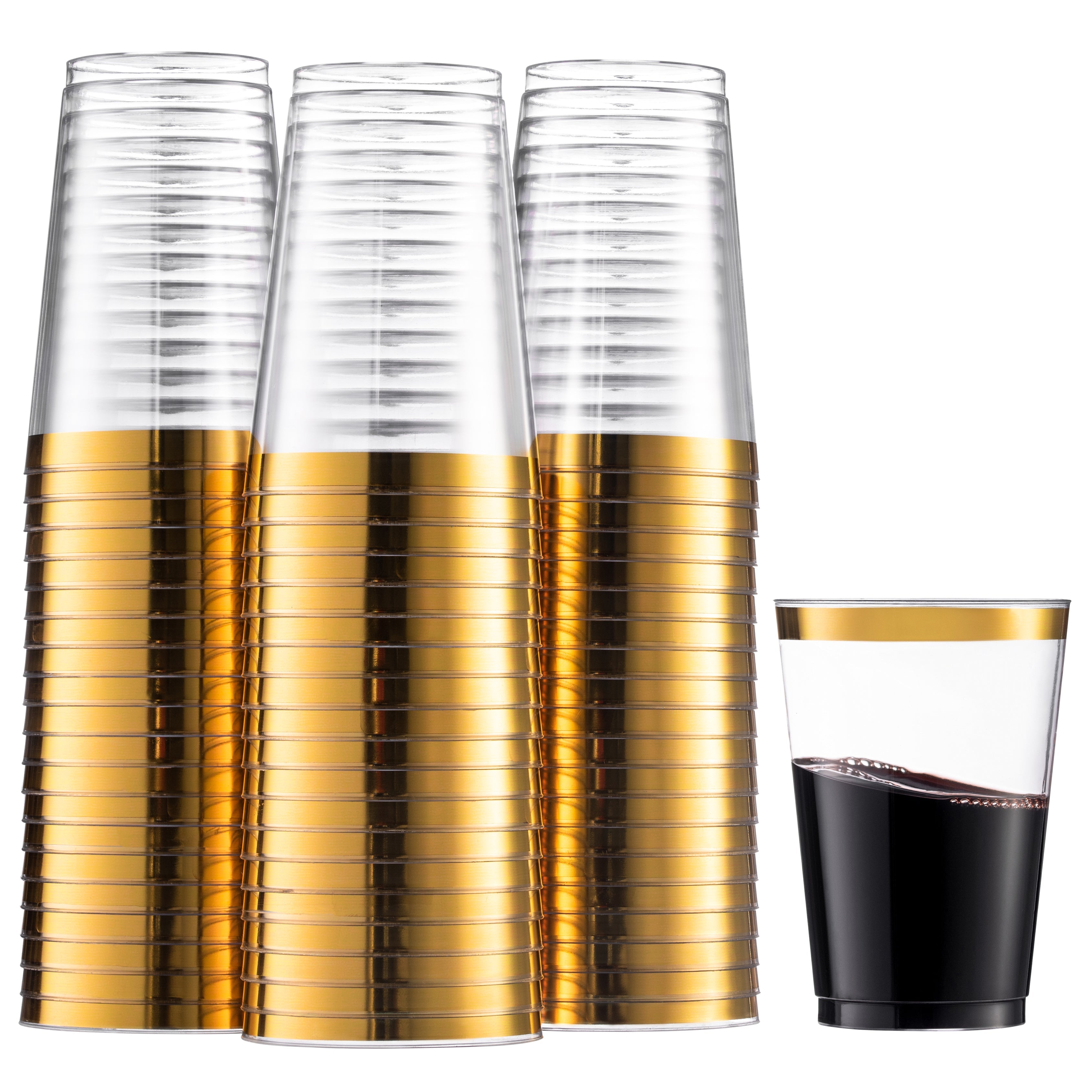 10 Oz Gold Plastic Cups Clear Plastic Tumblers With Gold Rim