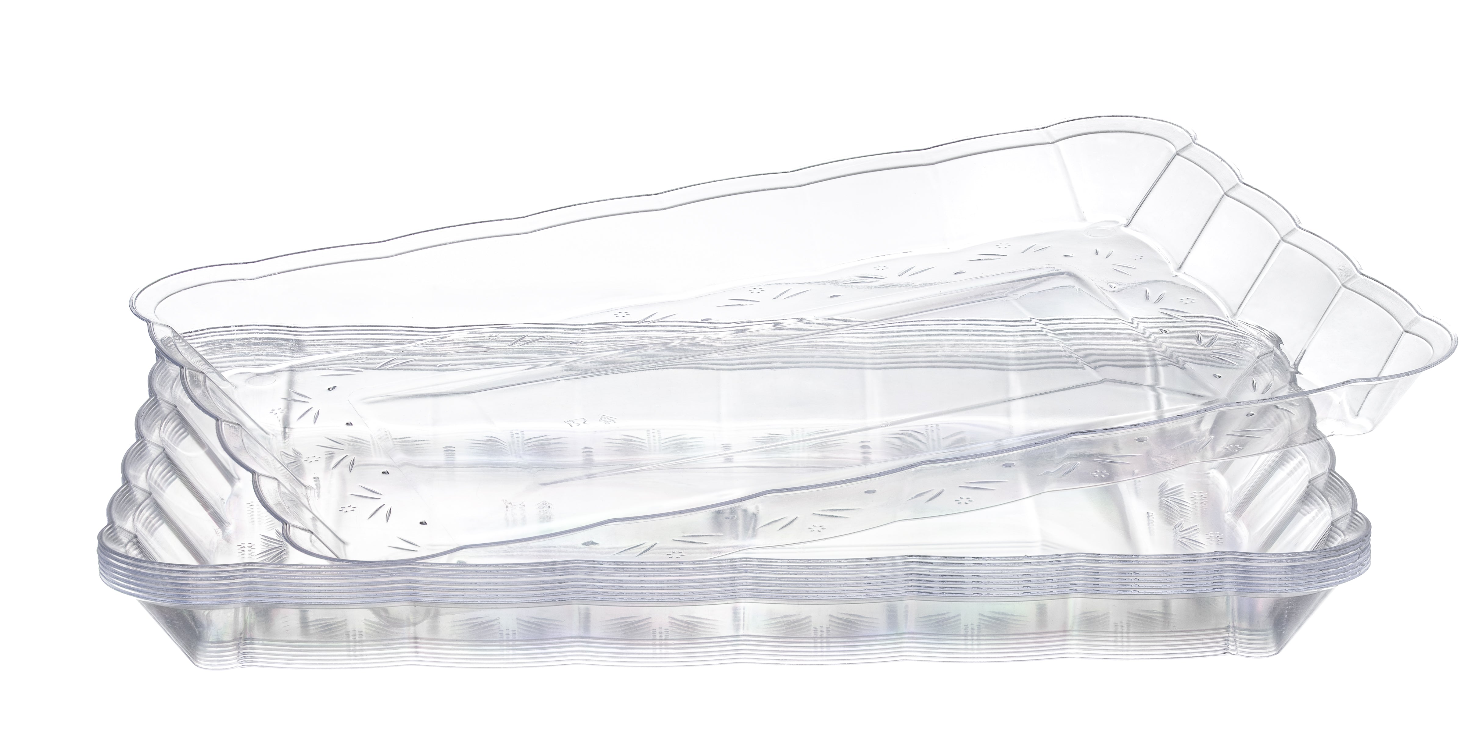 Scalloped Clear Rectangular Serving Tray - 4 Count