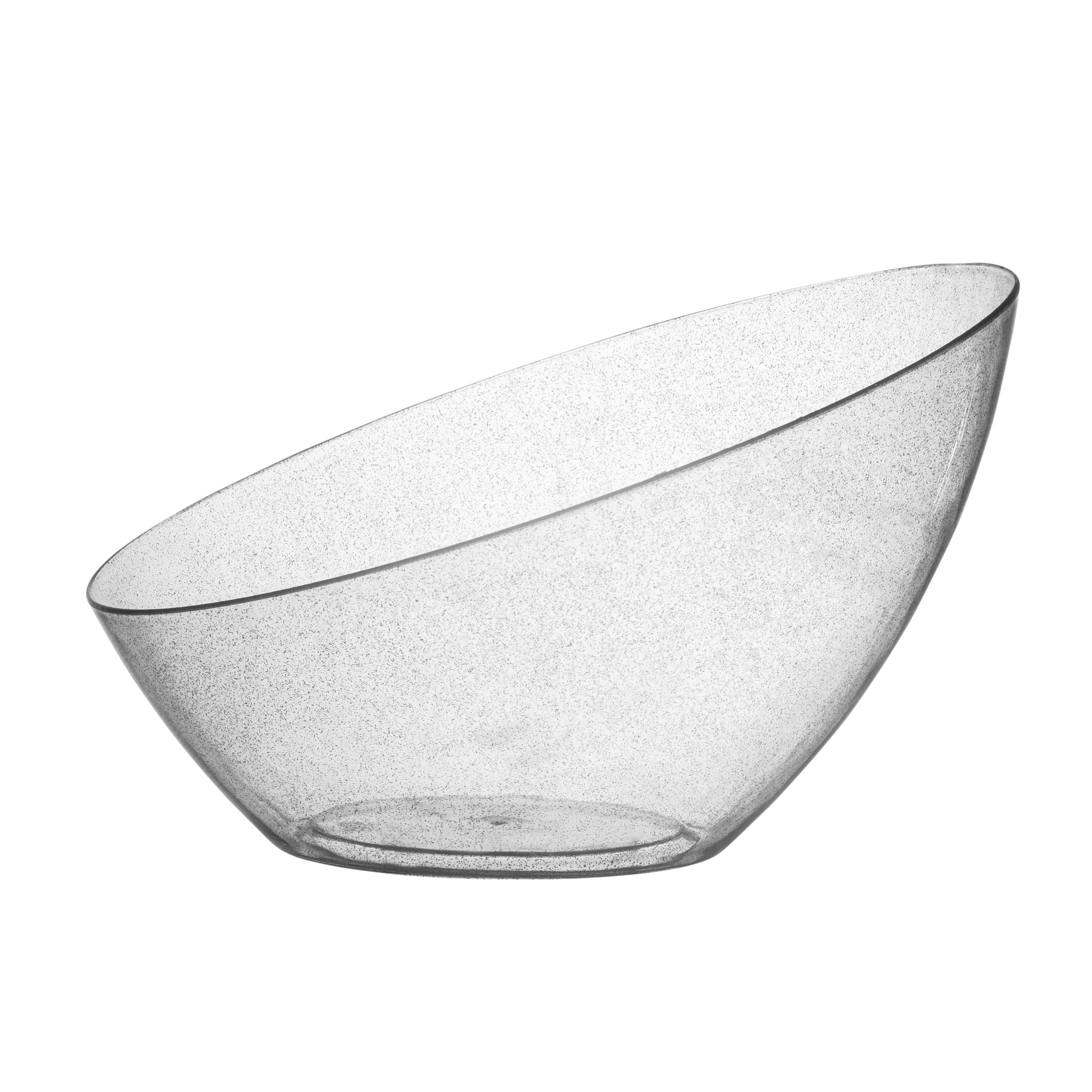 Clear and Silver Glitter Angled Plastic Serving Bowls - 5 Pack