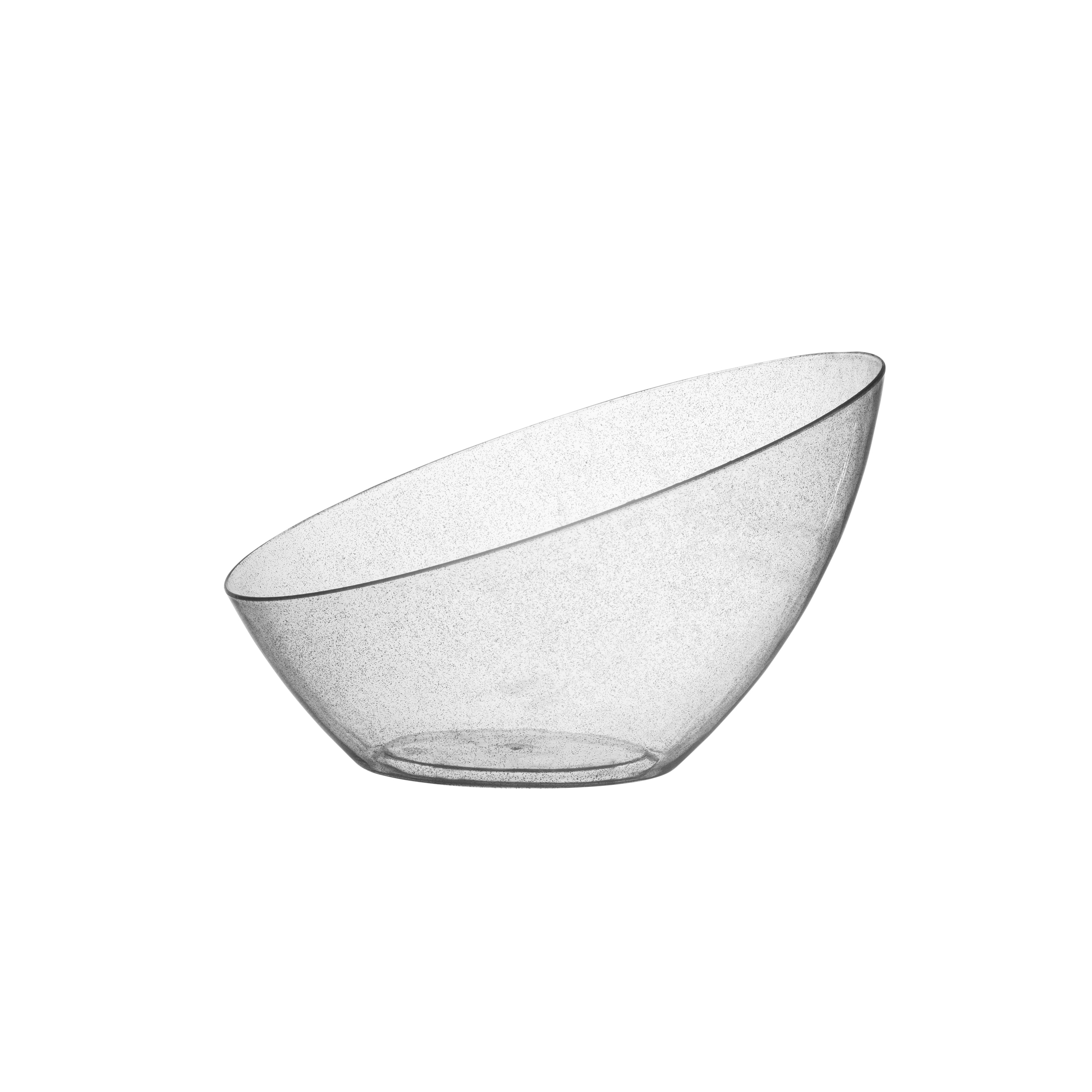 Clear and Silver Glitter Angled Plastic Serving Bowls - 5 Pack