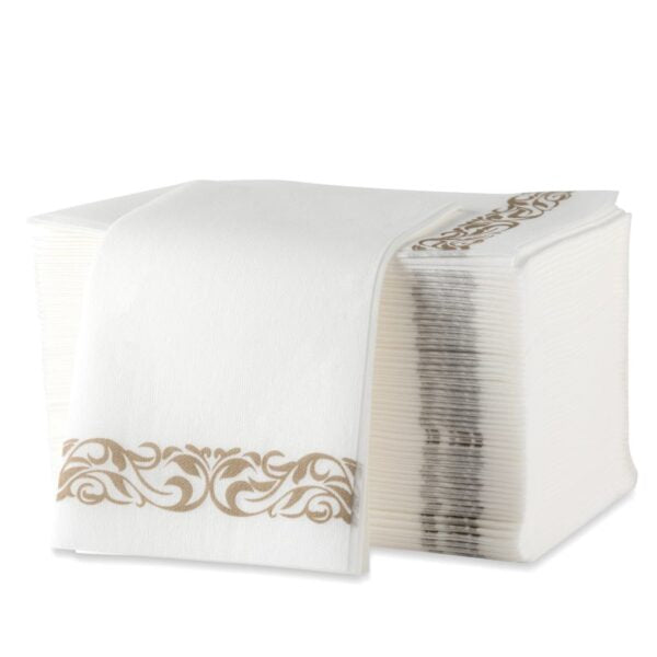 Linen Like Dinner Napkins With Designed Border 50 Per Pack