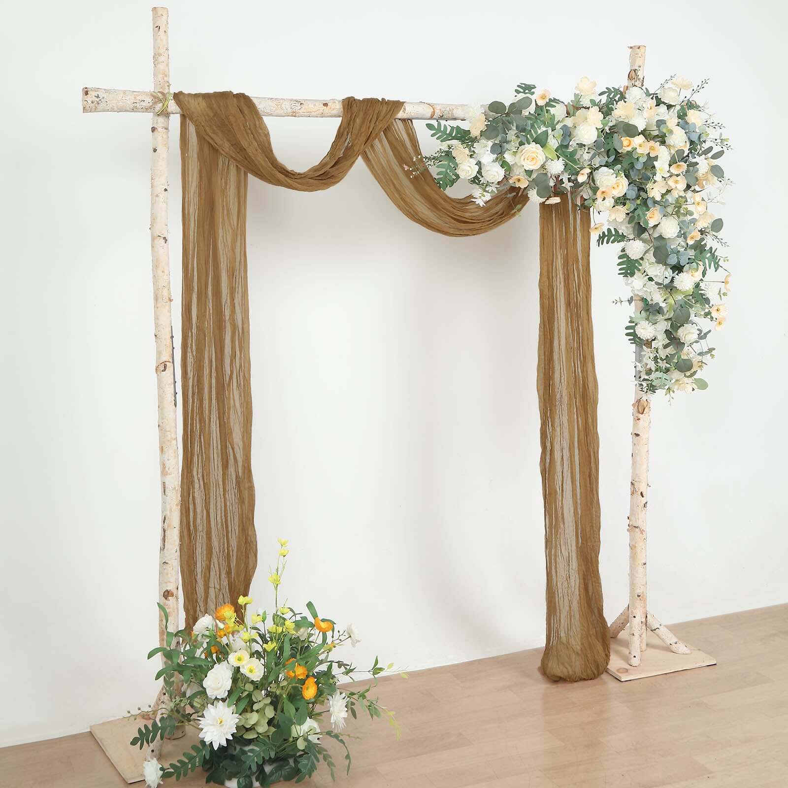 20ft Taupe Gauze Cheesecloth Fabric Wedding Arch Drapery, Window Scarf Valance, Boho Decor Arbor Curtain Panel Curtains HIER_5330