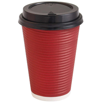 Insulated Ripple Red Paper Coffee Cups with Lids
