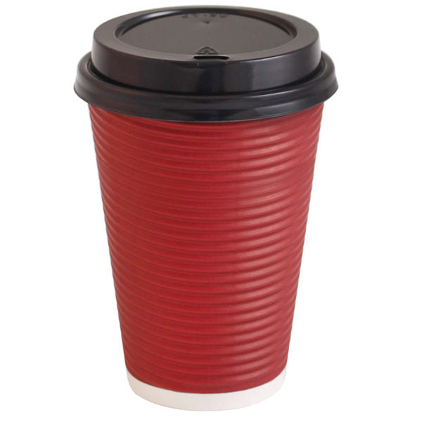Insulated Ripple Red Paper Coffee Cups with Lids