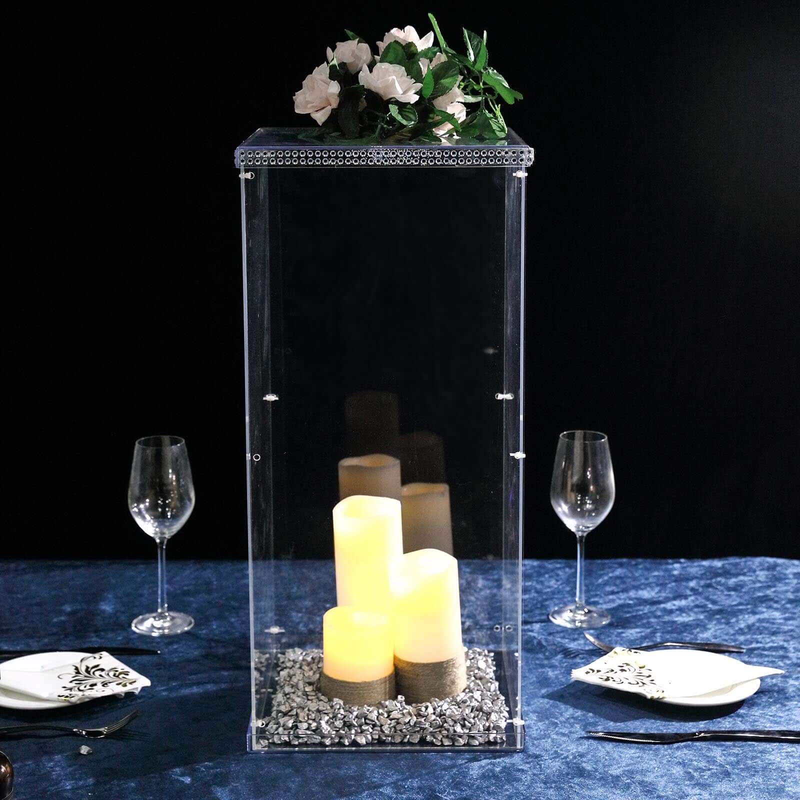 24" Clear Acrylic Display Box, Transparent Pedestal Riser with Interchangeable Lid and Base Decorations HIER_7600