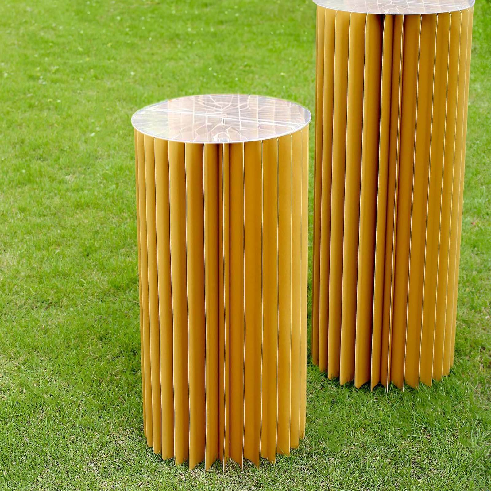 24" Gold Cylinder Display Column Stand, Pillar Pedestal Stand With Top Plate Decorations HIER_7600