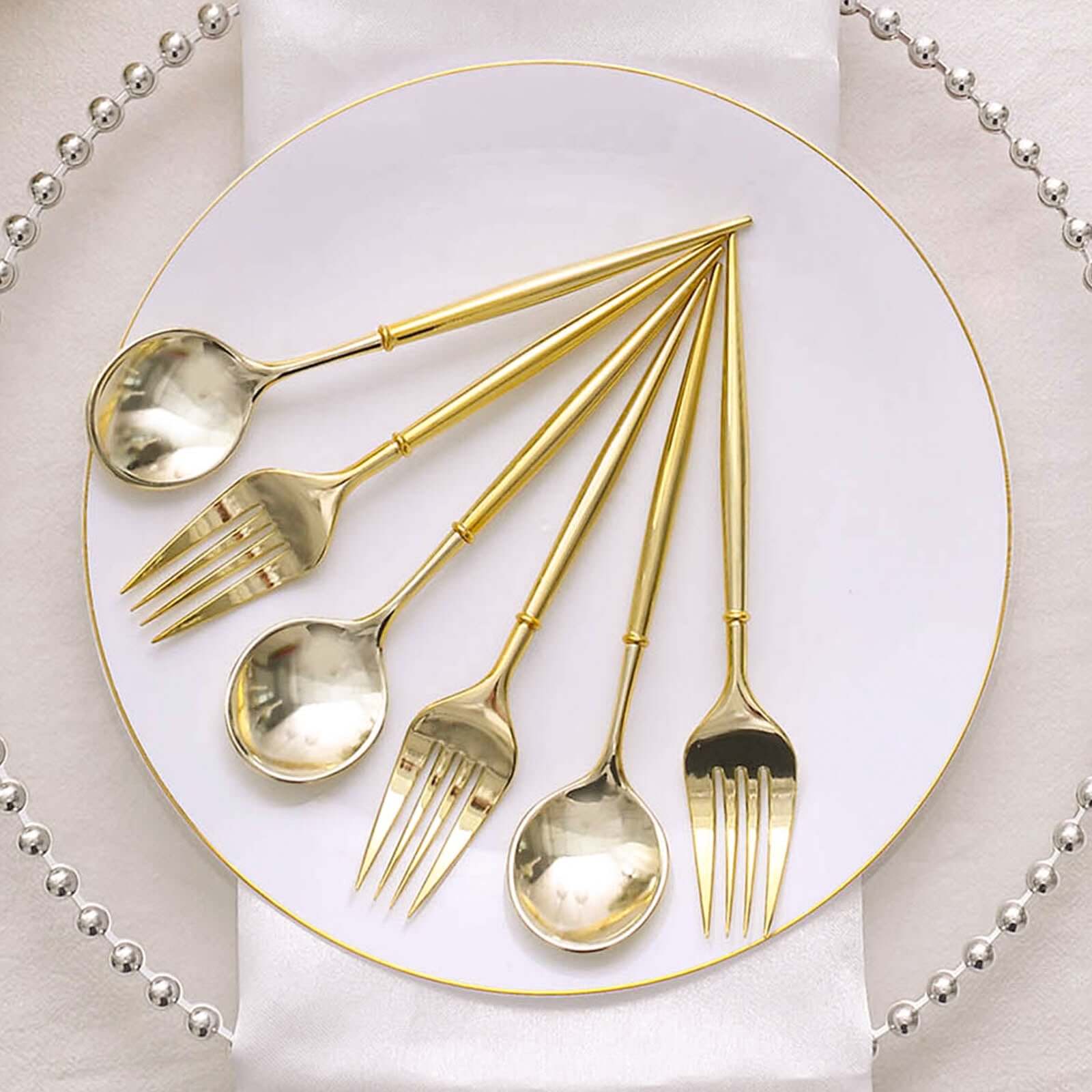 24-Pack Plastic Fork and Spoon Set Metallic Gold - Heavy Duty Disposable Modern Utensils 6" Disposables HIER_4220
