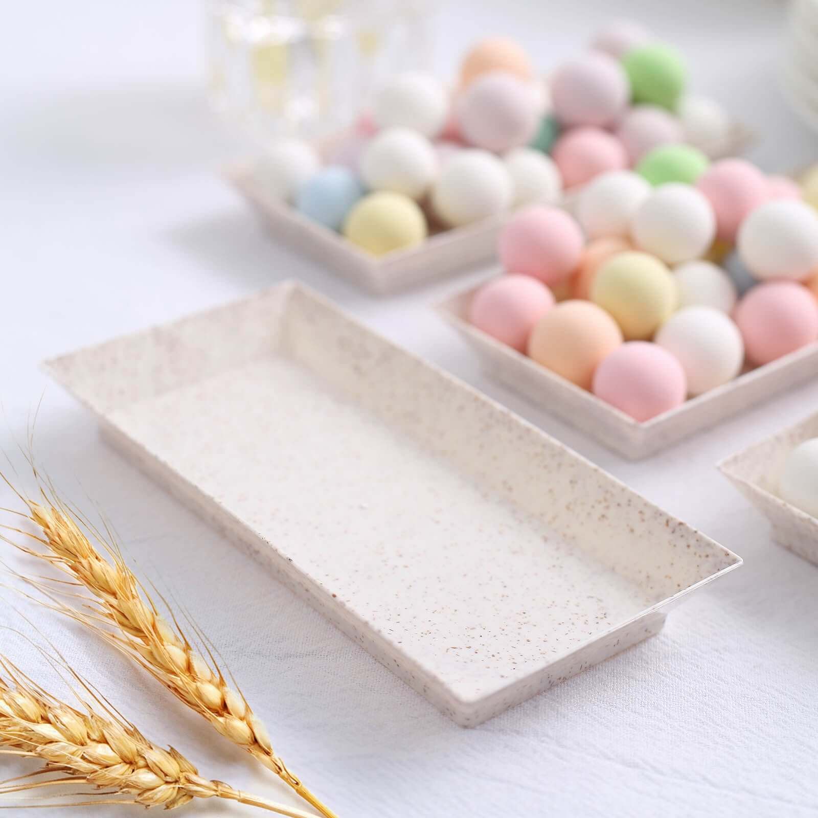 24-Pack Mini Wheat Straw Fiber Serving Trays Rectangular Biodegradable - Ideal for Appetizers 5" Disposables HIER_4400