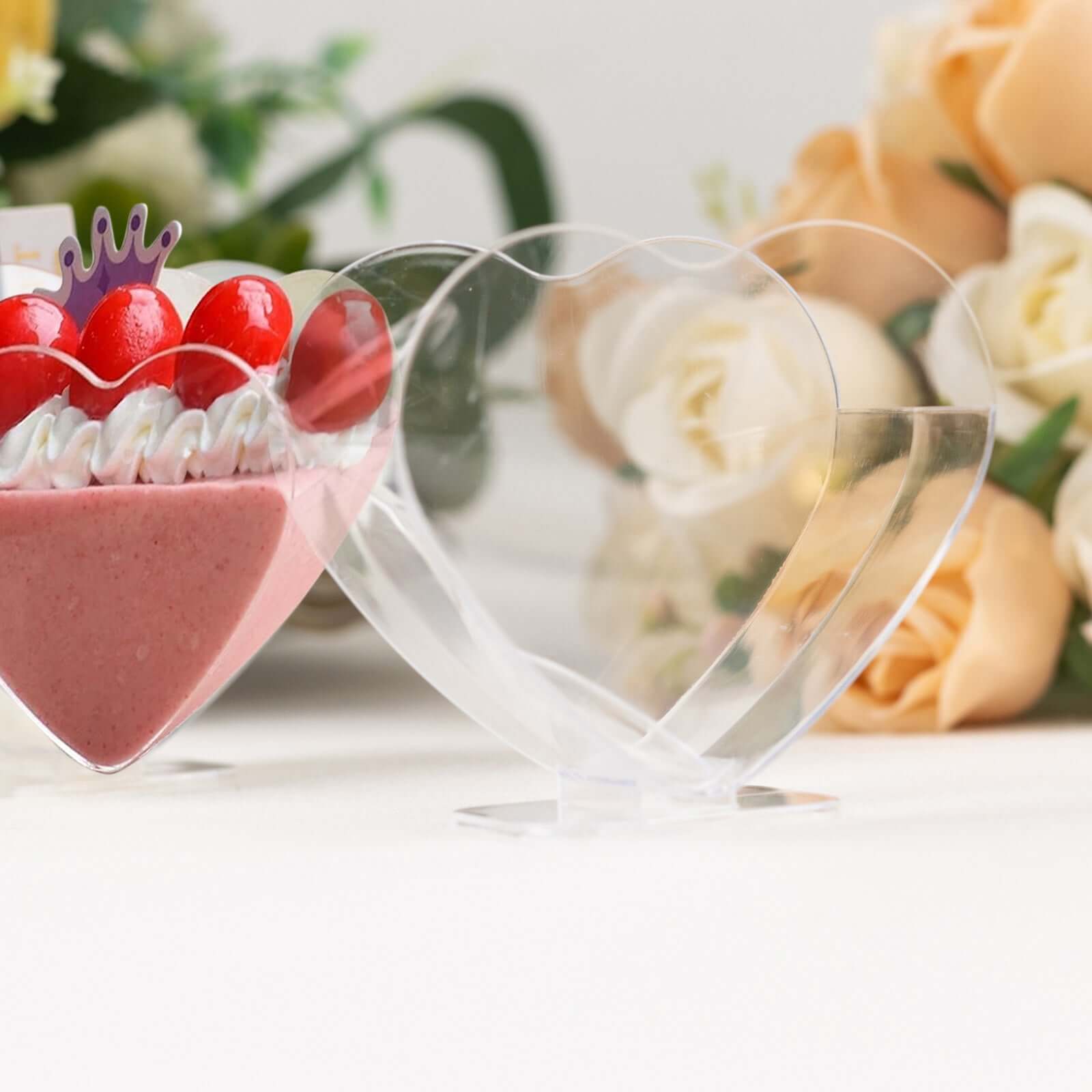 24-Pack Plastic Dessert Parfait Cups Heart-Shaped Clear with Spoons - Reusable and Disposable 2oz Disposables HIER_4300