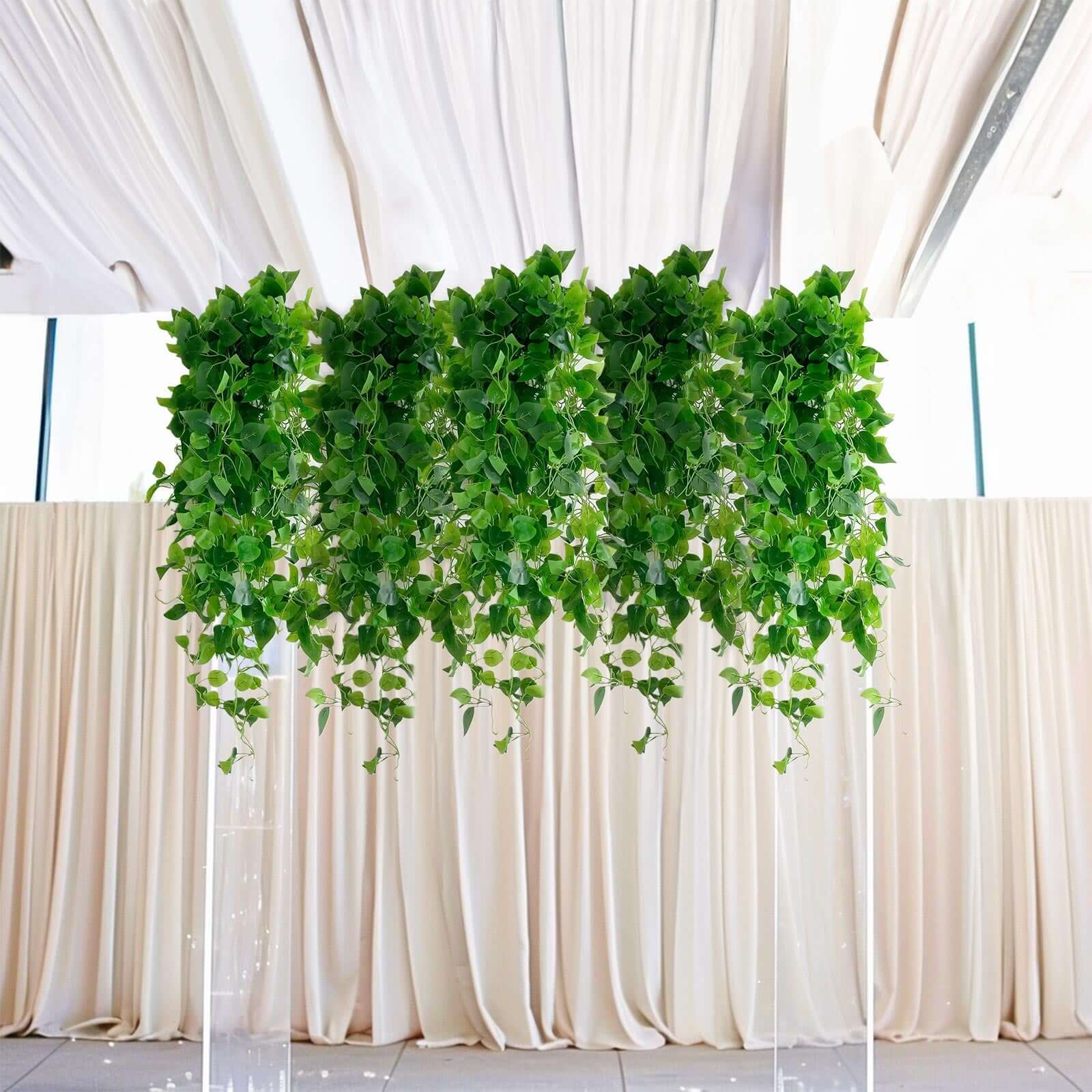 3 Pack Green Pothos Artificial Ivy Vine Hanging Plants, Fake Foliage Silk Leaves Garland - 3ft Vines HIER_6110