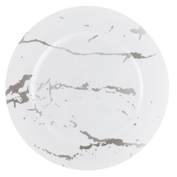 White Marble Chargers 13″ Round Plastic Charger Plate - 4 Pack