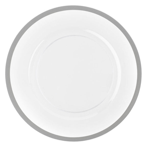 Clear and Silver Rim Chargers 13″ Round Plastic Charger Plate - 4 Pack