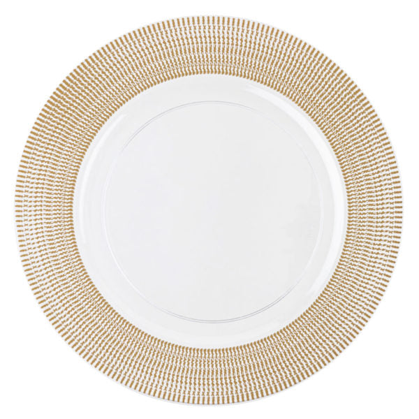 Clear and Gold Textured Rim Chargers 13″ Round Plastic Charger Plate - 4 Pack