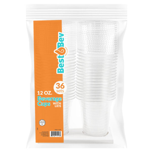 12 oz. Clear Plastic Cups with Straw Slot Lid, PET Cups with Lids Combo