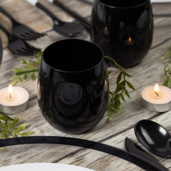 Black Stemless Plastic Wine Glasses - 6 Pack