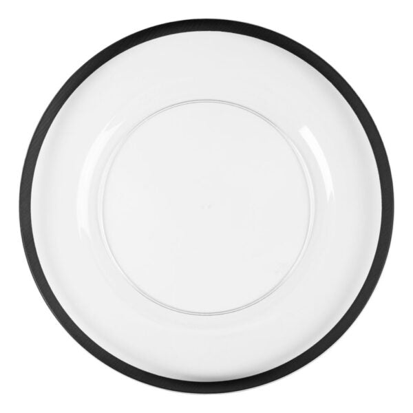 Clear and Black Rim Chargers 13 inch Round Plastic Charger Plate - 4 Pack