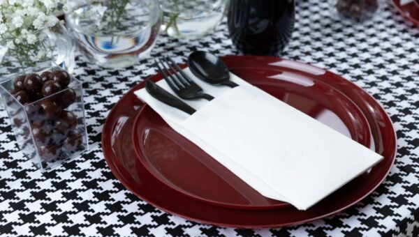Cranberry Red Round High End Plastic Plates (10 Pack) - Edge