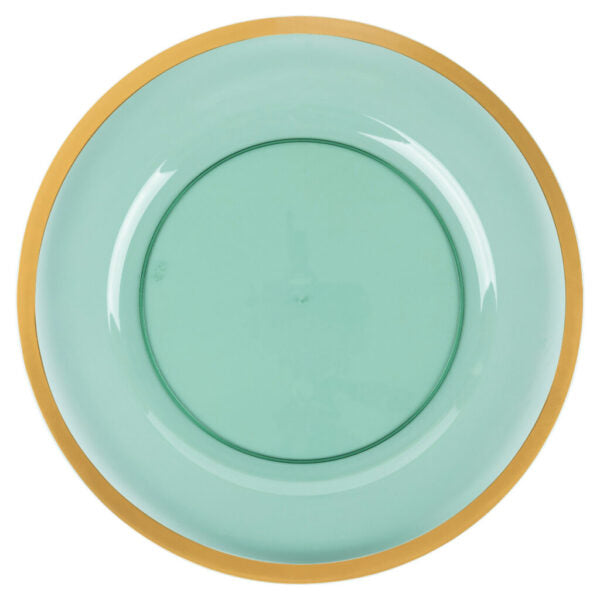 Green and Gold Rim Chargers 13″ Round Plastic Charger Plate - 4 Pack