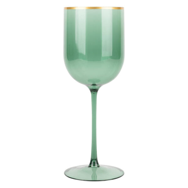 12 Oz Green Gold Rim Plastic Wine Goblets 5 Pack
