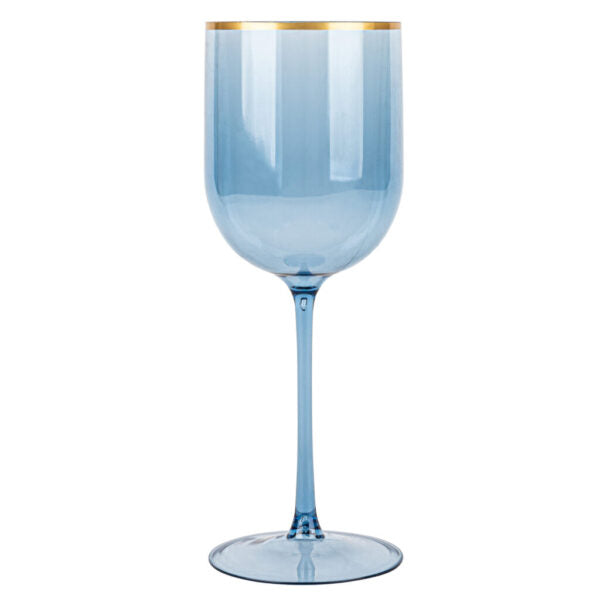 12 Oz Blue Gold Rim Plastic Wine Goblets 5 Pack