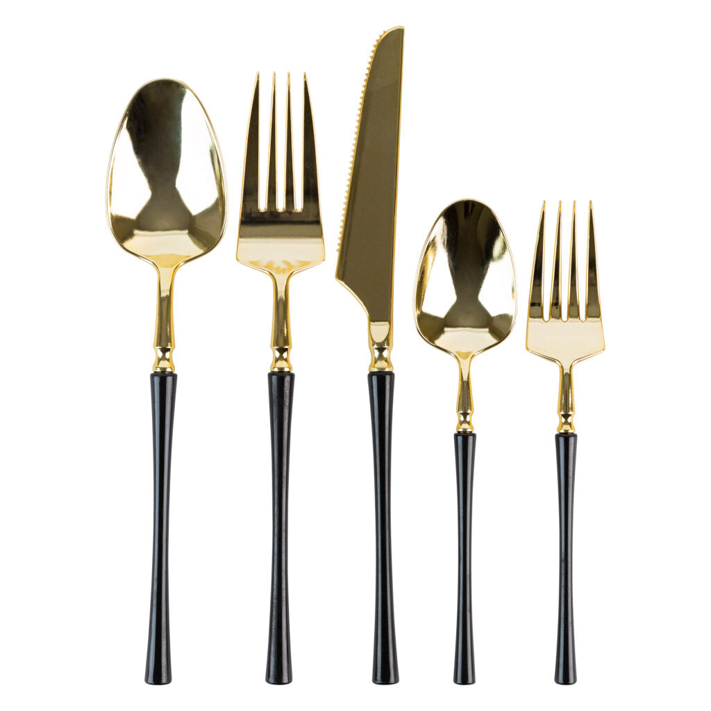 Infinity Collection Black/Gold Flatware Set 40 Pieces - Setting for 8