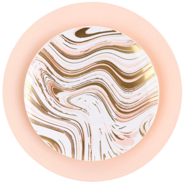32 Pack Pink and Gold Round Plastic Dinnerware Set (16 Guests) - Curve