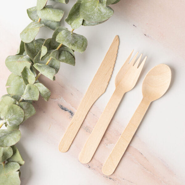 Palm Leaf Cutlery Disposable Eco Friendly Wood Flatware - 24 Count