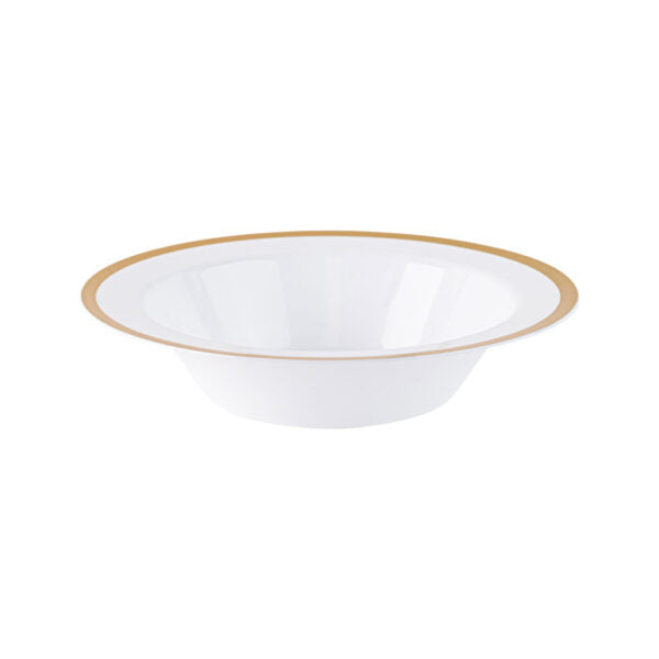 12 oz. White and Gold Plastic Soup Bowls 10 Pack - Contrast