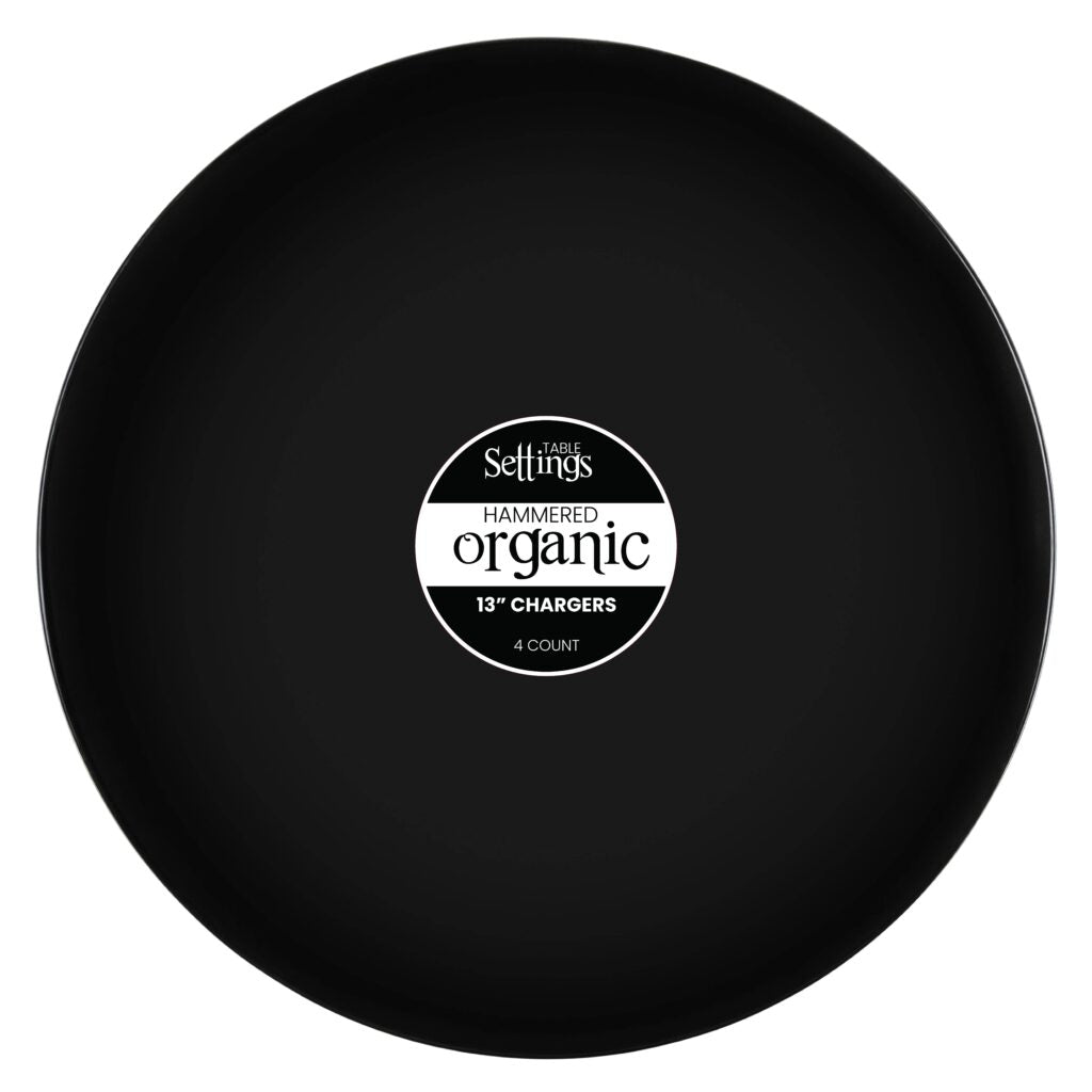 Black Hammered 13″ Round Plastic Charger Plate - 4 Pack
