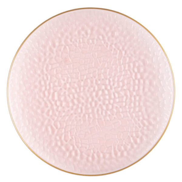 Pink and Gold Rim Transparent Hammered 13″ Round Plastic Charger Plate - 4 Pack