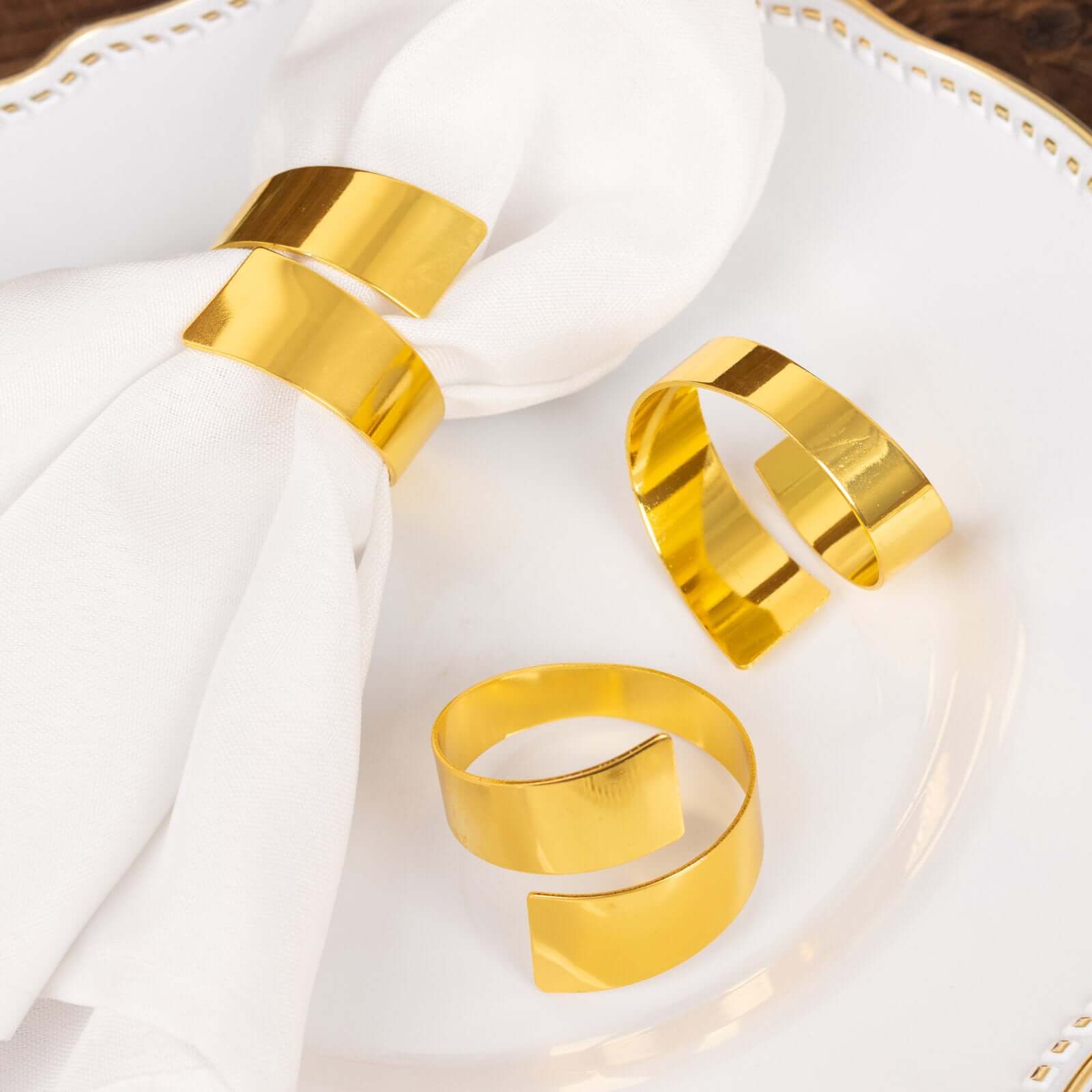 4 Pack Shiny Gold Metal Swirl Wrap Cuff Band Napkin Rings, Decorative Scroll Serviette Buckle Napkin Holders Napkins HIER_2480